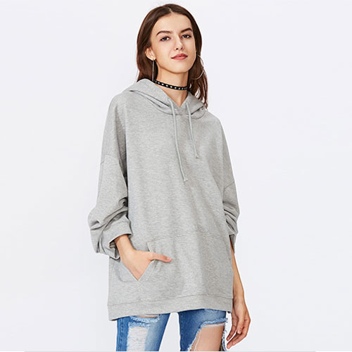 2018 New Drop Shoulder Drawstring Hooded Sweatshirt