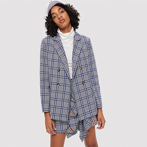 2018 Hot Notch Neck Pocket Detail Plaid Blazer