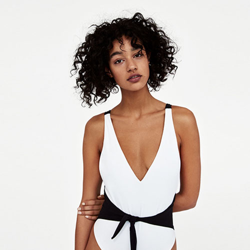 2018 Hot Black and white double color knotted one-piece swimsuit