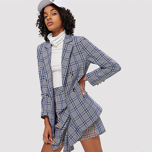 2018 Hot Notch Neck Pocket Detail Plaid Blazer