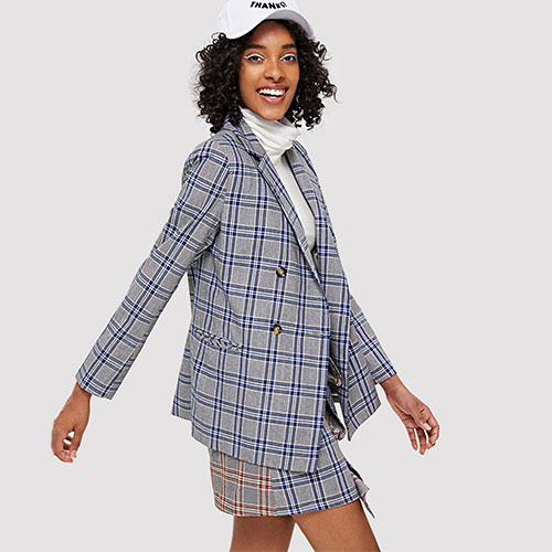 2018 Hot Notch Neck Pocket Detail Plaid Blazer